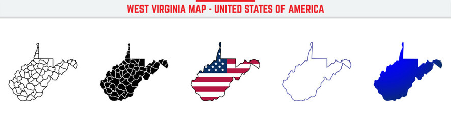 West Virginia Map with editable stroke icon. West Virginia USA State thin line icon, West Virginia map vector illustration, West Virginia, WV silhouette vector map