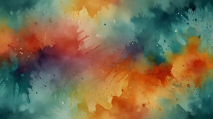 Fototapeta premium Watercolor Horizon: A Dynamic Blend of Warm Orange and Cool Teal in a Serene Mountain Landscape