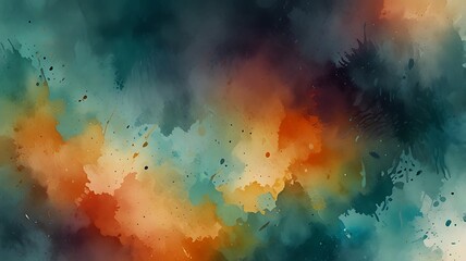 Fototapeta premium Watercolor Horizon: A Dynamic Blend of Warm Orange and Cool Teal in a Serene Mountain Landscape