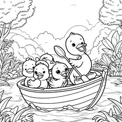 Duck Adventure Coloring Book Illustration Drawing