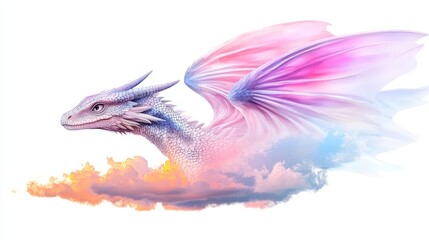 Obraz premium A majestic dragon soaring through colorful clouds, showcasing vibrant wings and a mystical aura in a fantasy landscape.