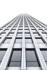 Obraz premium A modern skyscraper reaching for the sky with a sleek glass facade and geometric lines, symbolizing urban architecture and design.