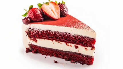 Indulge in Delicious Red Velvet Strawberry Cheese Cake - Isolated White Background