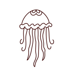 Vector sea jellyfish outline icon, illustration of marine cartoon jellyfish in line art style
