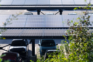 Parking space with solar panels on a roof
