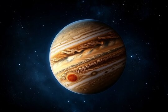A giant gas planet with swirling storms, reminiscent of Jupiterâ€™s Great Red Spot