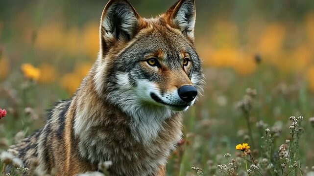 a wolf in flowering grass footage