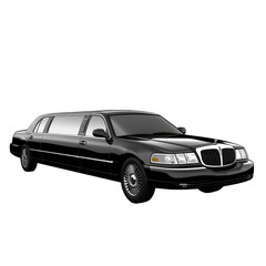 Naklejka premium A sleek black limousine parked on a transparent background, showcasing its luxurious design and elegant features for transportation events