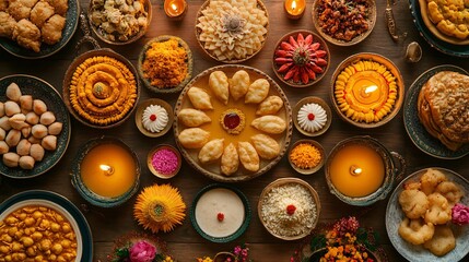 Diwali Feast with Traditional Indian food 