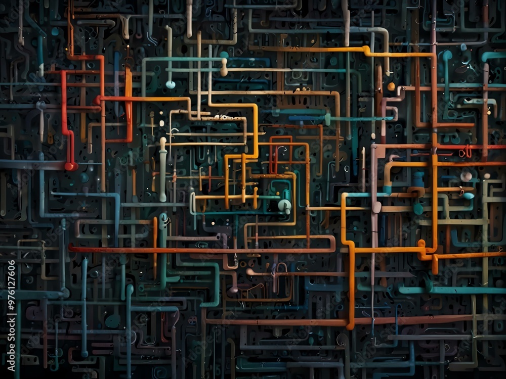 Poster maze-like abstract lines in generative art illustration.