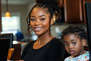 A single mother working two jobs, balancing her career and raising her children during tough economic times