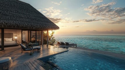 Fototapeta premium Luxurious New Year's Beachfront Resort Stay in Maldives with Overwater Villas and Private Celebration