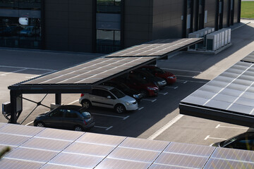 Parking space with solar panels on a roof