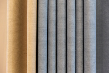 Details of the blue and yellow striped curtains
