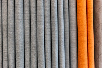 Details of the blue and yellow striped curtains