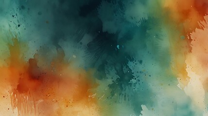 Obraz premium Watercolor Horizon: A Dynamic Blend of Warm Orange and Cool Teal in a Serene Mountain Landscape