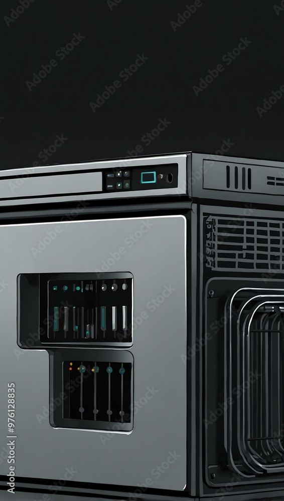 Poster middleware icon with a server, line vector.