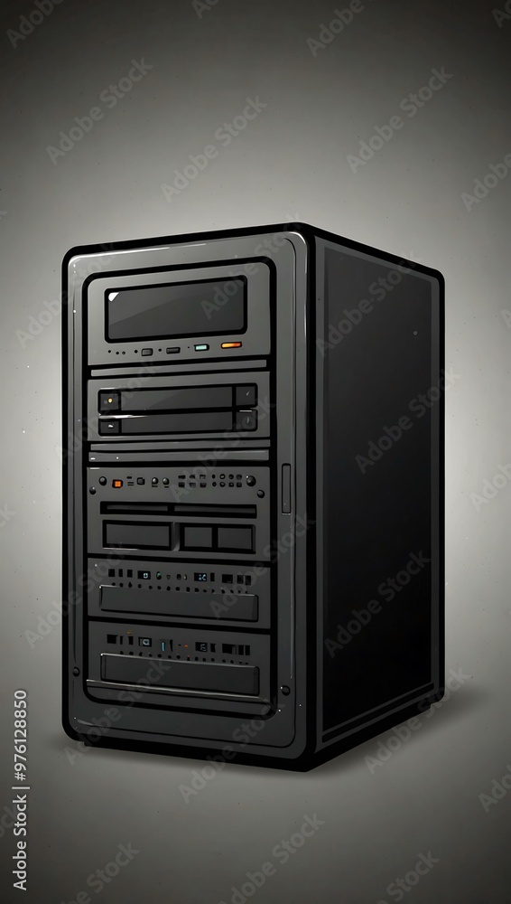 Poster middleware icon with a server, line vector.