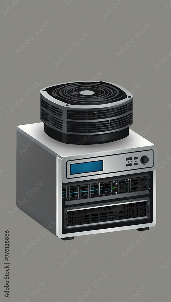 Poster middleware icon with a server, line vector.