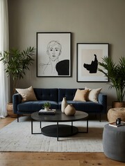 Minimalist living room with plants and artwork