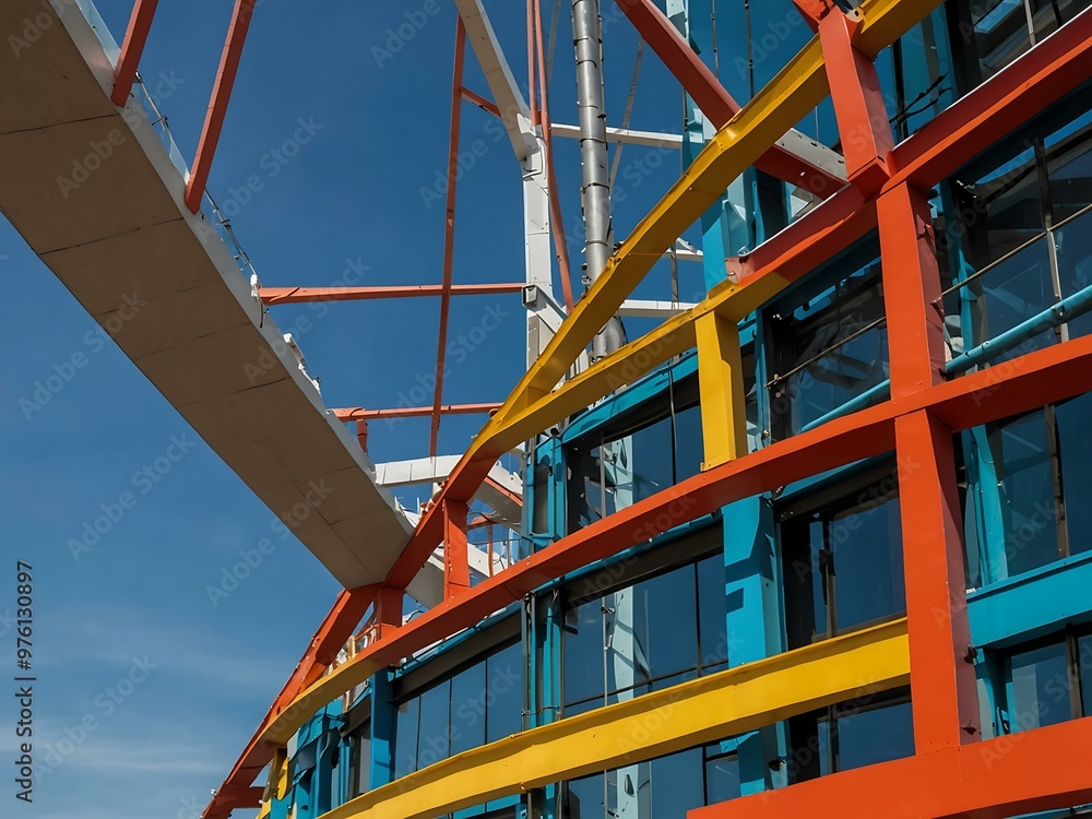 Poster modern architecture with colorful metal structures.