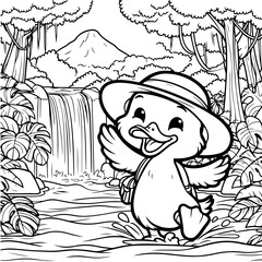 Duck Adventure Coloring Book Illustration Drawing