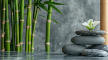 Obraz premium Spa, massages, beauty treatments and a relaxing time with bamboo, flowers or liquid in the Zen garden.