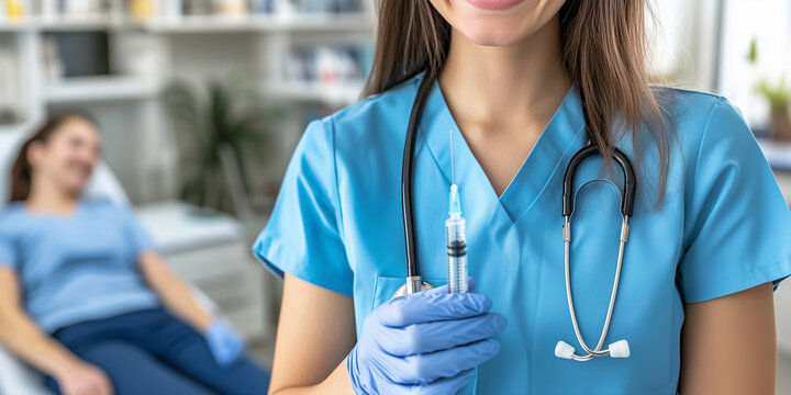 Medizinische Fachangestellte bereitet Spritze in Arztpraxis vor