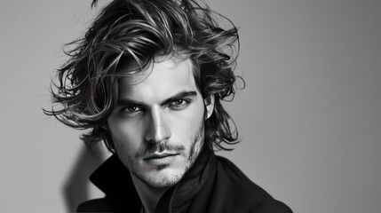 Man with Long Hair and Beard Looking at the Camera