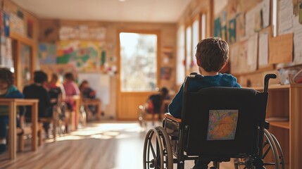 A school providing inclusive education, where students with special needs are learning alongside their peers in a supportive environment.