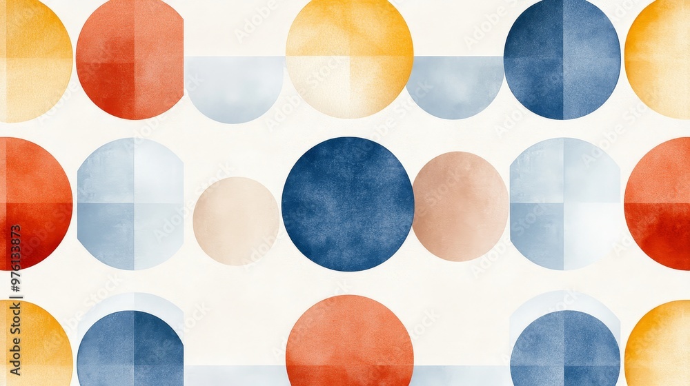 Poster a vibrant and modern abstract watercolor pattern featuring a repeating geometric design of colorful 