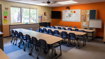 A special education classroom equipped with adaptive tools and technologies, catering to the unique needs of each student.