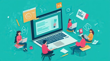 A teacher conducting a live class on an online education platform, with students participating through video calls.