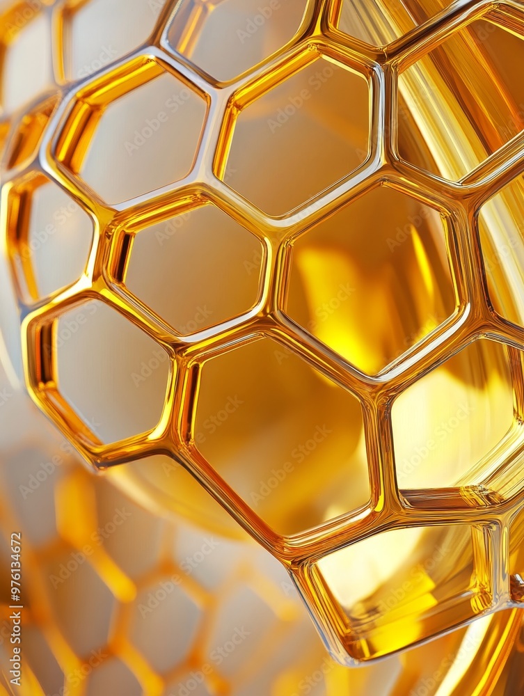 Poster abstract honeycomb structure - digital 3d art, depicting a geometric pattern of hexagonal cells, sym