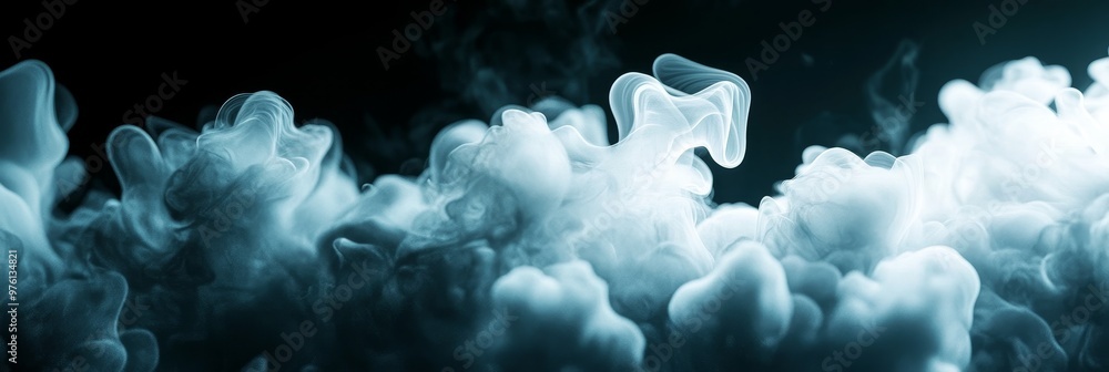 Poster abstract swirling clouds background with a soft, ethereal feel. the clouds are a light blue color an