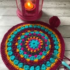 Crochet mandala doily multicolor thing handmade craft decor design napkin process crocheting 