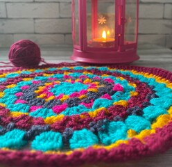 Crochet mandala doily multicolor thing handmade craft decor design napkin process crocheting 