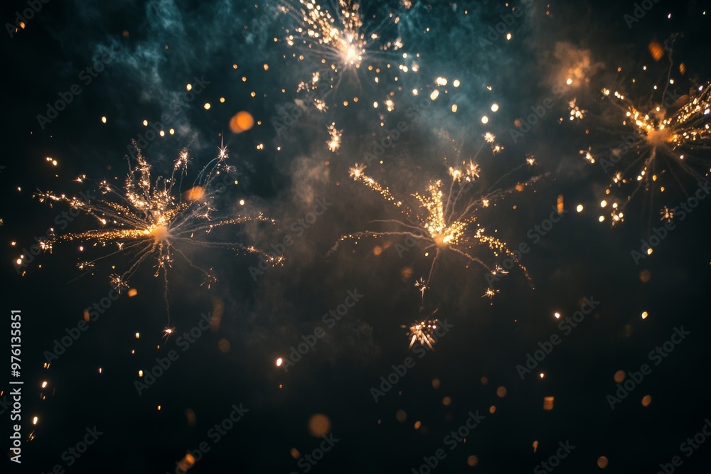 Poster stunning new year fireworks display against dark background with ample space for text and design