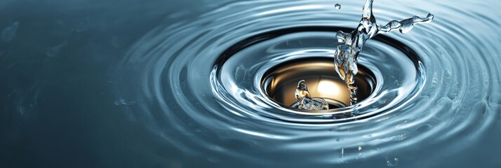 Water Droplet Splashing into Still Water with Ripples creating concentric circles.  A captivating macro image, capturing the beauty and movement of water.