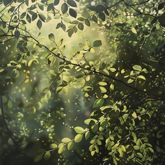 Coffee plantation under the big tree in Asia, leaves, Green leaves during the summer time day, Birds and green leaves in the morning, Young and old leaf from the same tree,





