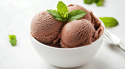Chocolate mint ice cream balls on a white background.