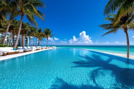 Miami Beachfront Resorts illustrated in a travel infographic, showcasing luxury resorts like Fontainebleau, The Setai, and 1 Hotel South Beach