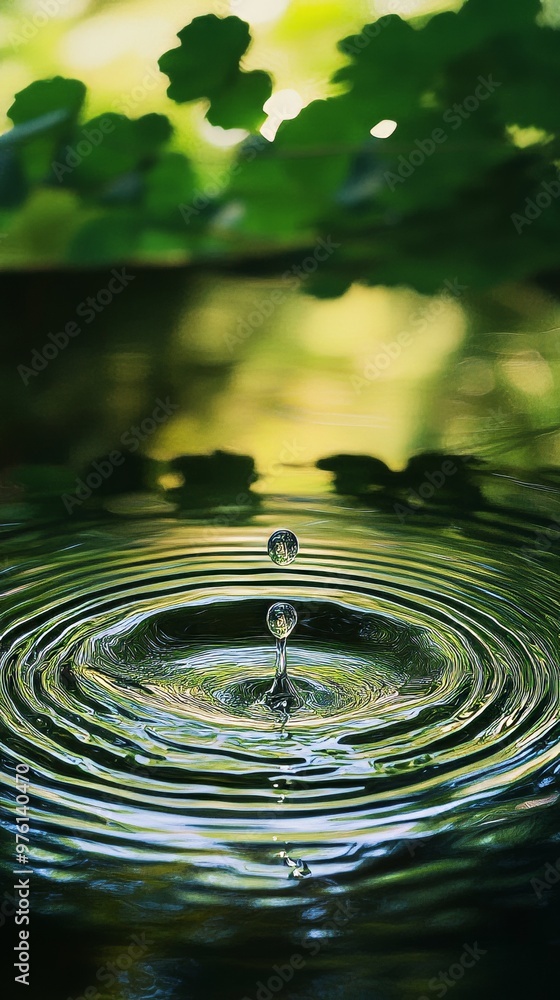 Canvas Prints Water droplet falling creating concentric ripples on pond