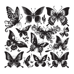 Fototapeta premium flying butterfly set clipart vector design,awesome flying butterfly set svg,high resolution printable flying butterfly set artwork