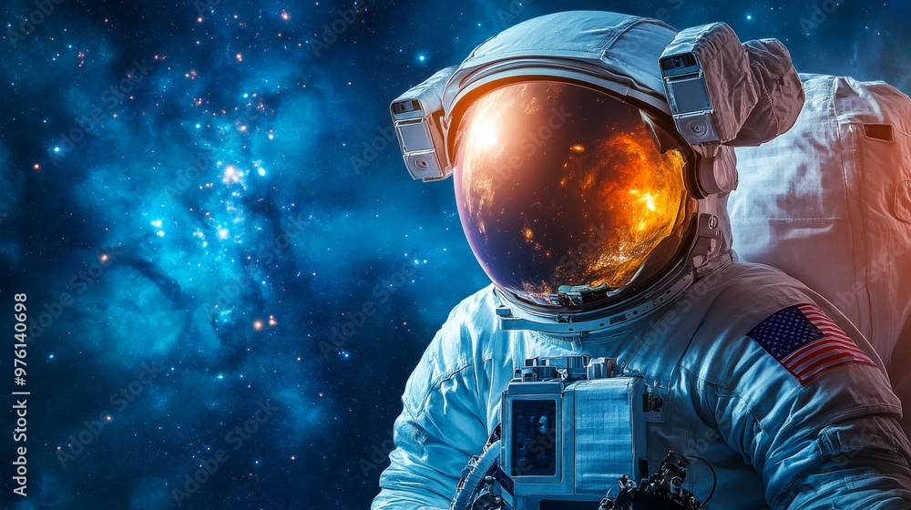Poster astronaut exploring a magnificent nebula in deep space