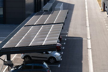 Parking space with solar panels on a roof