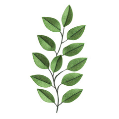 Obraz premium A detailed illustration of a green leaf branch, showcasing vibrant colors and intricate textures, ideal for nature-themed designs., isolated on a transparent background.
