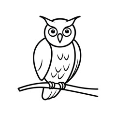 owl on branch Line Art, Outline 