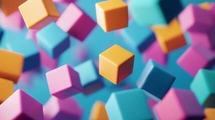 Obraz premium A colorful, playful abstract background with floating cubes.