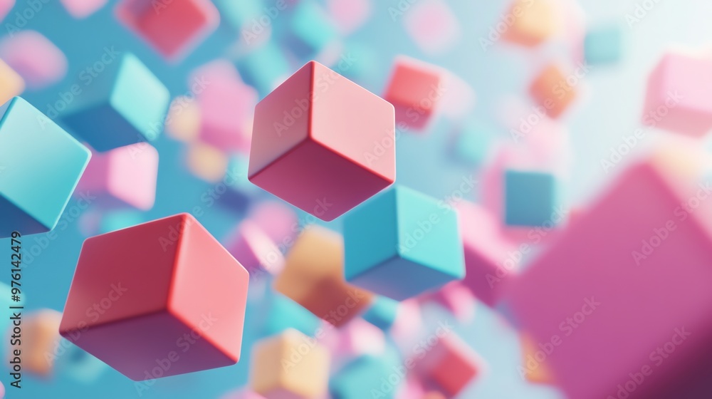 Poster a colorful collection of cubes floating in mid air.